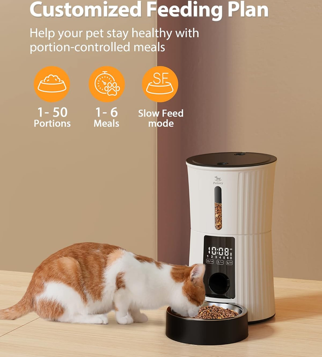 Petory Automatic Cat Feeder – 4L Timed Dispenser with Voice & Battery Backup